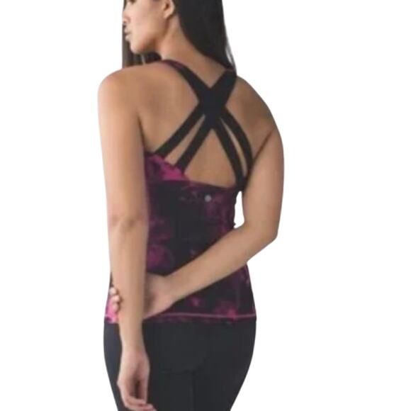 $10 SALE Lululemon Enhearten Tank Top Bra Blooming Pixie Raspberry Black  Sz 8 - Picture 12 of 12